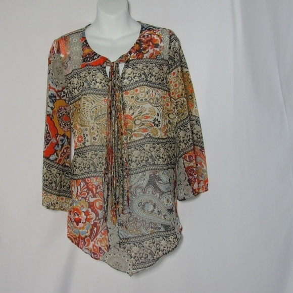 One World Live and Let Live Top Multi Ties V hem S - Picture 1 of 4